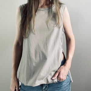 PAPERMOON taupe high side slit cotton muscle tee size Medium